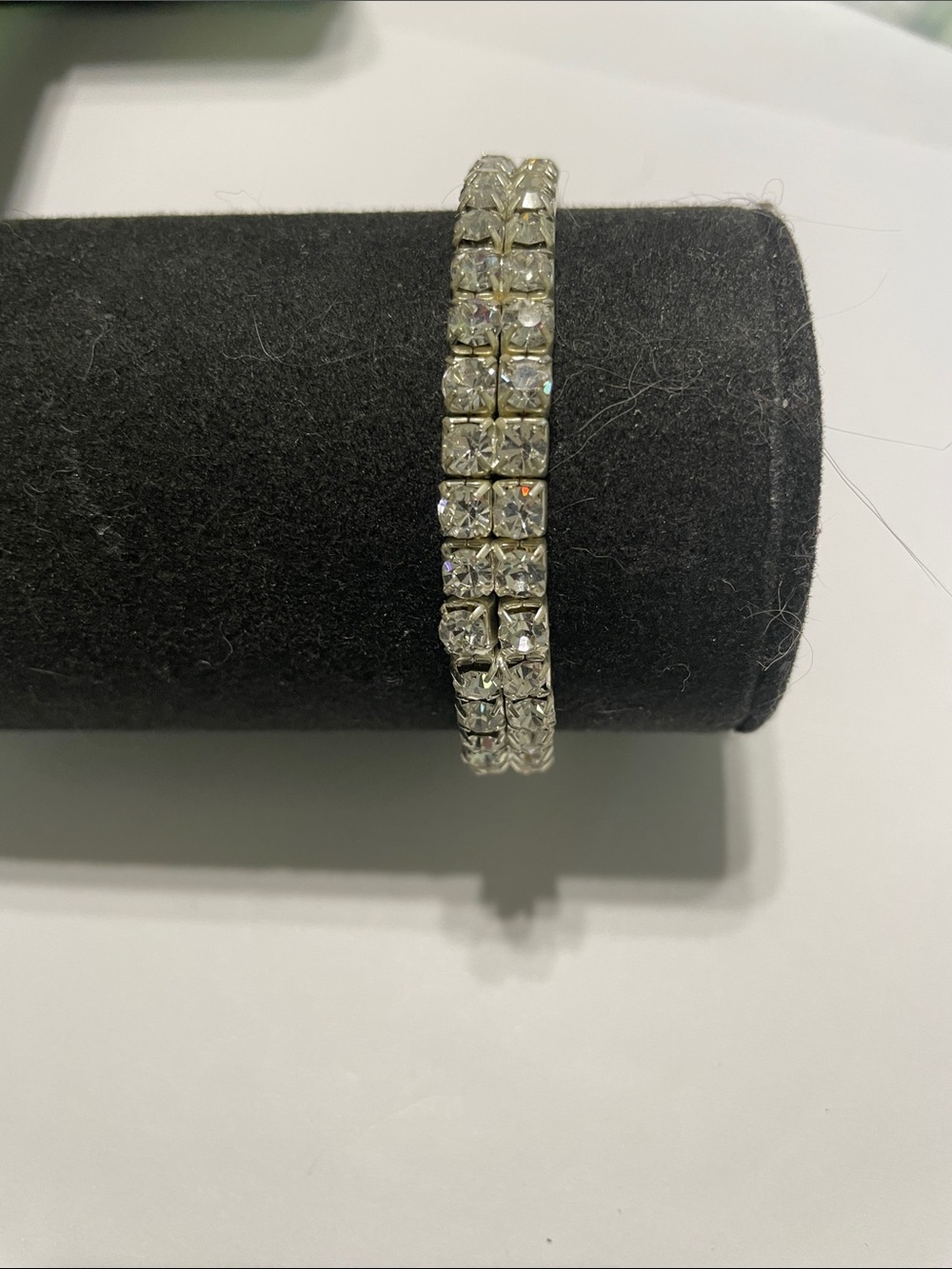 Silver Rhinestone Double-Row Tennis Bracelet. Stretches 9/6/6